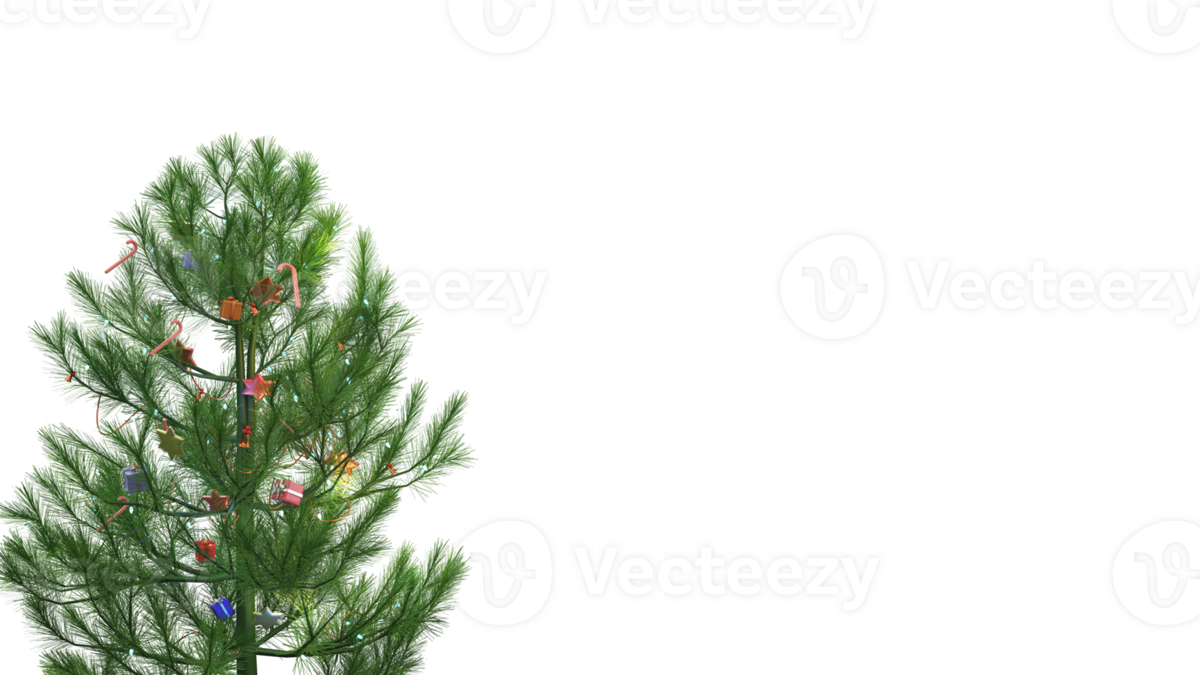 3D Render, Christmas Tree on PNG Background.