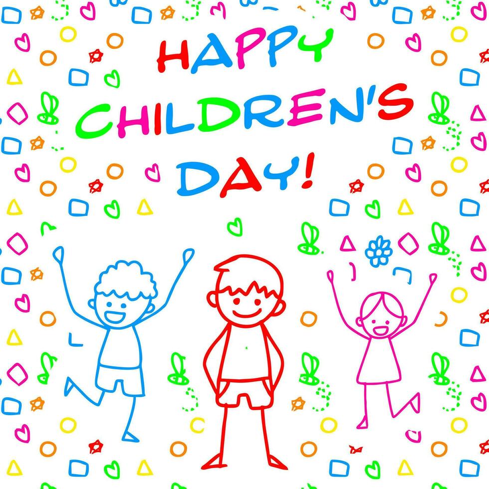 Children's day colorful drawing written with colorful markers. vector