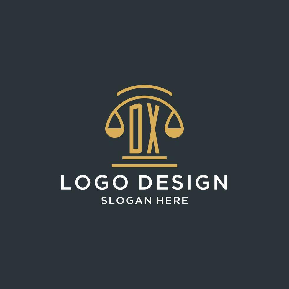 dx inicial con escala de justicia logo diseño plantilla, lujo ley y abogado logo diseño ideas vector