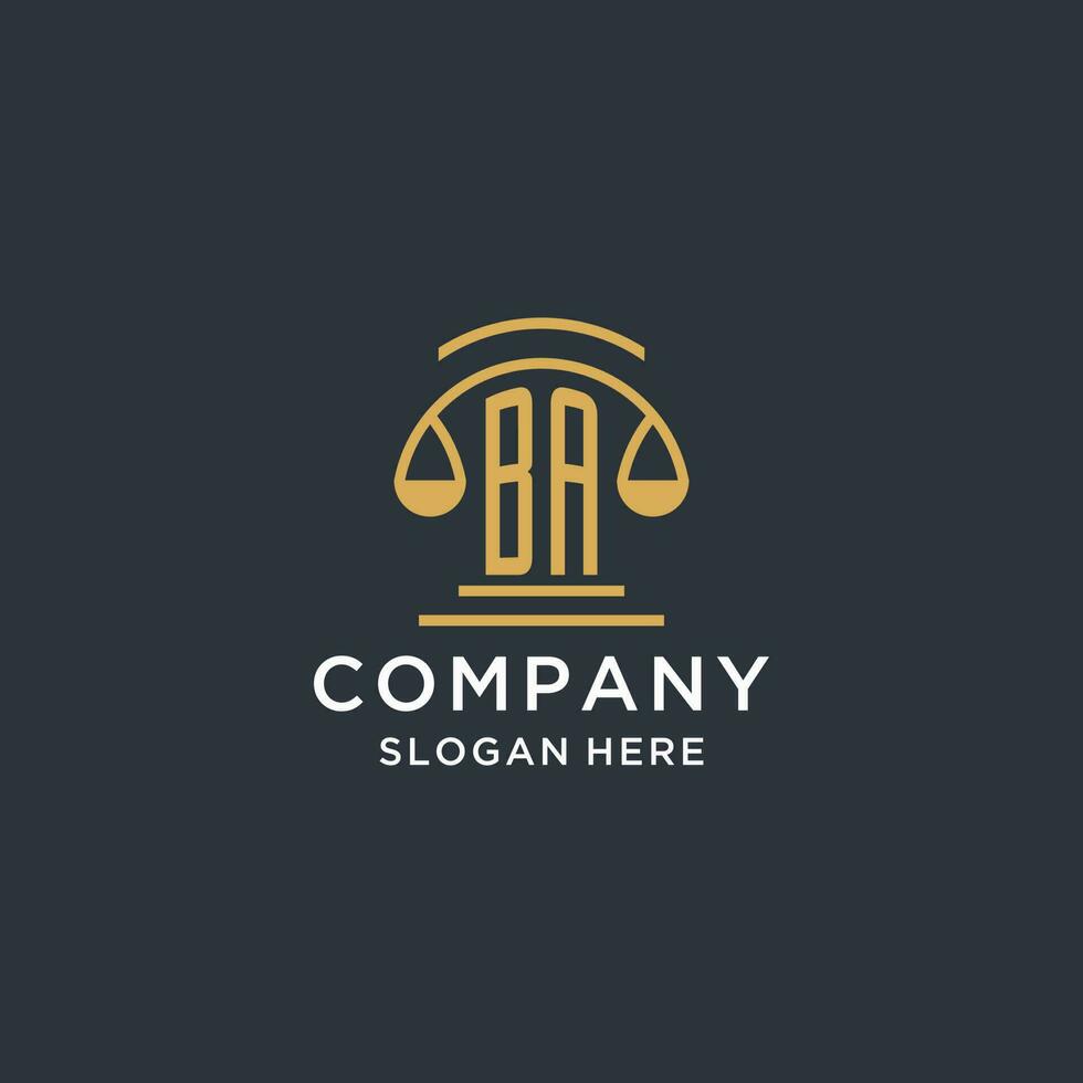 BA initial with scale of justice logo design template, luxury law and attorney logo design ideas vector