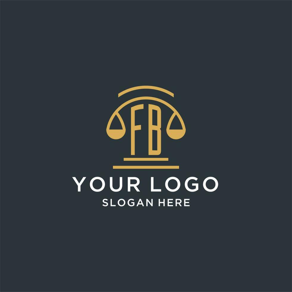 FB initial with scale of justice logo design template, luxury law and attorney logo design ideas vector