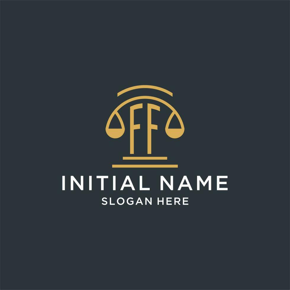 FF initial with scale of justice logo design template, luxury law and attorney logo design ideas vector