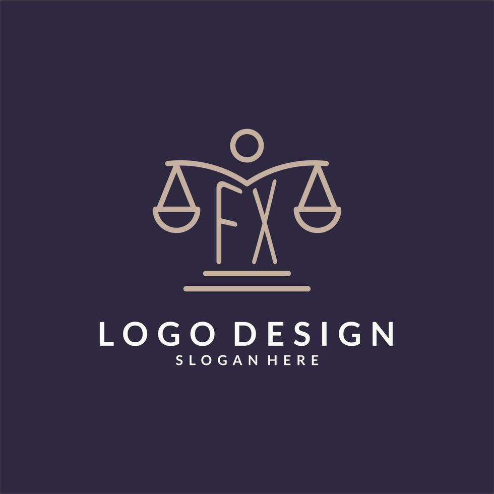 FX initials combined with the scales of justice icon, design inspiration for law firms in a modern and luxurious style vector