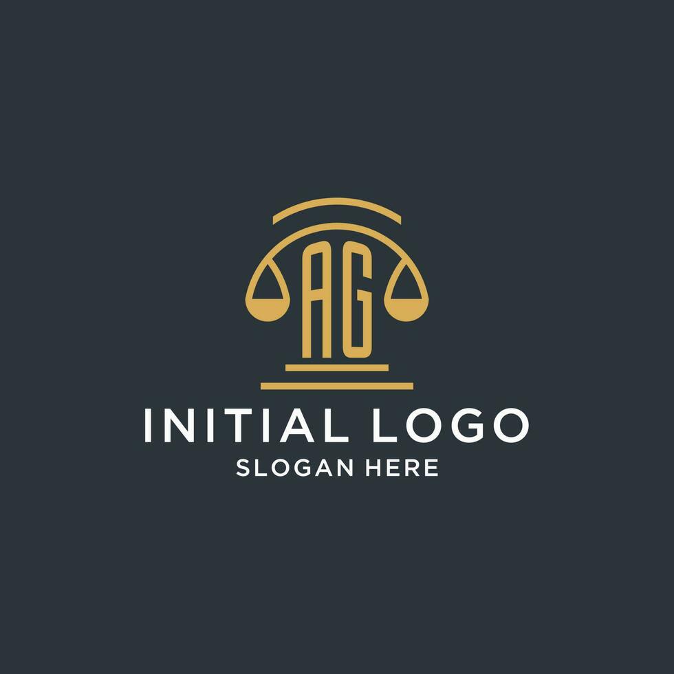 ag inicial con escala de justicia logo diseño plantilla, lujo ley y abogado logo diseño ideas vector