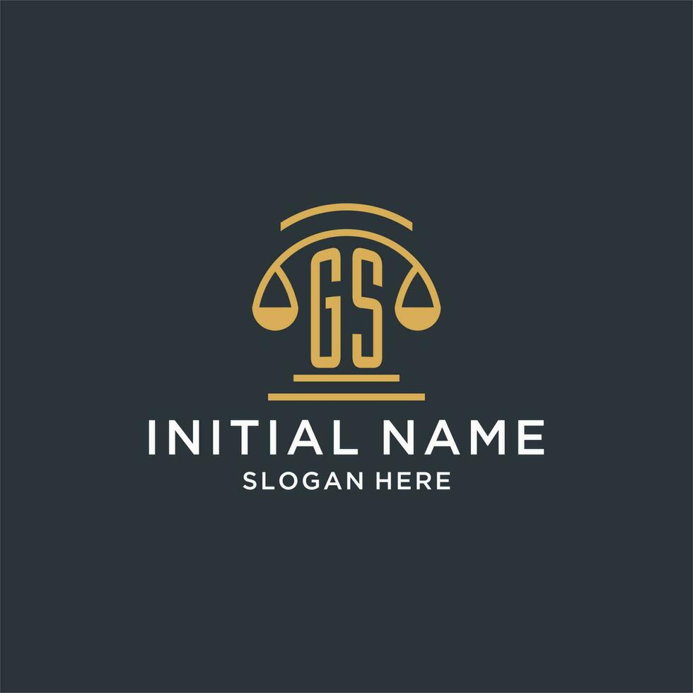 GS initial with scale of justice logo design template, luxury law and attorney logo design ideas vector