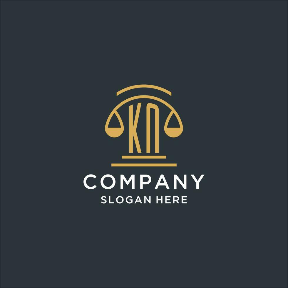 KN initial with scale of justice logo design template, luxury law and attorney logo design ideas vector