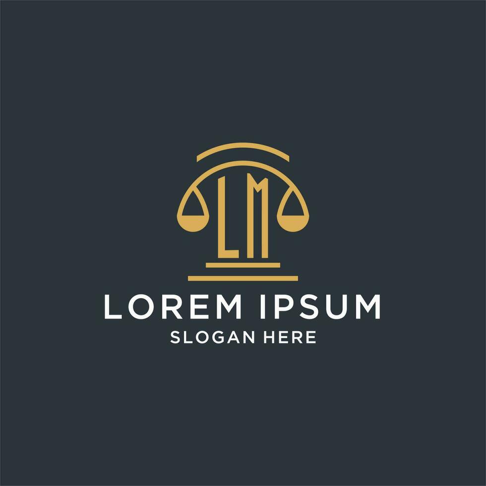 LM initial with scale of justice logo design template, luxury law and attorney logo design ideas vector