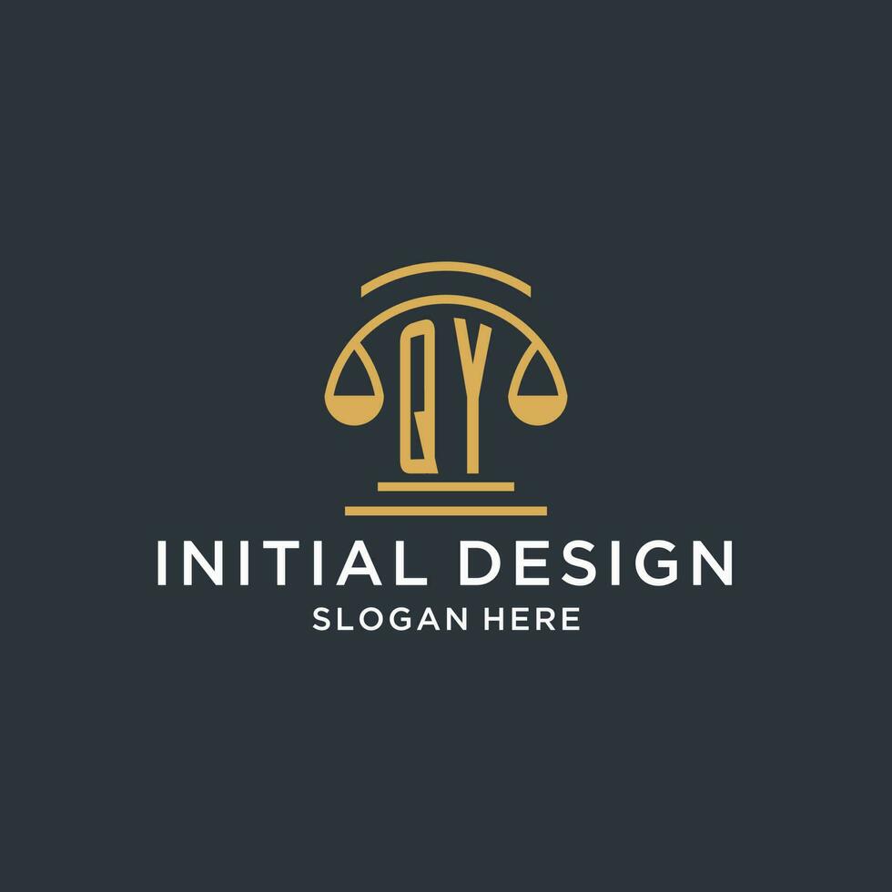 QY initial with scale of justice logo design template, luxury law and attorney logo design ideas vector
