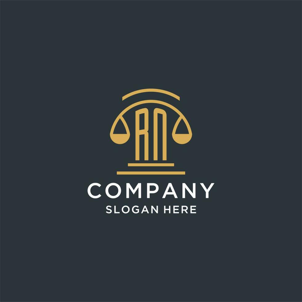 RN initial with scale of justice logo design template, luxury law and attorney logo design ideas vector