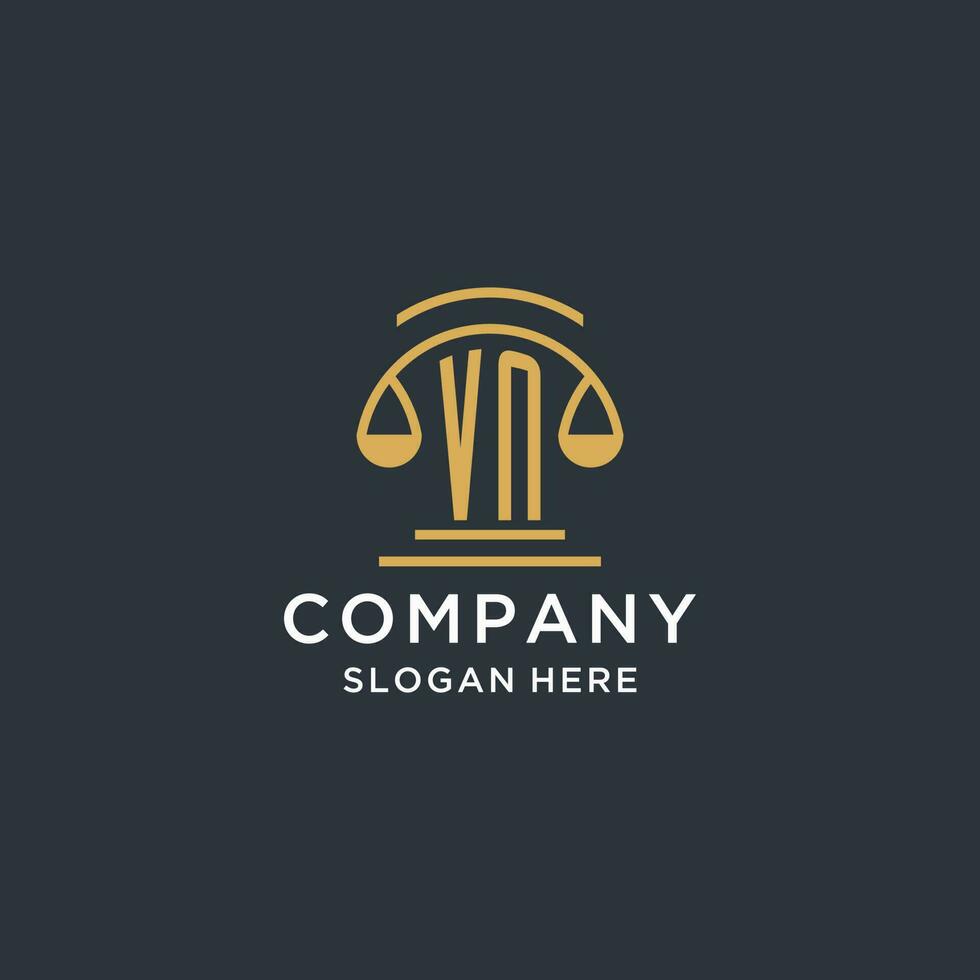 VN initial with scale of justice logo design template, luxury law and ...