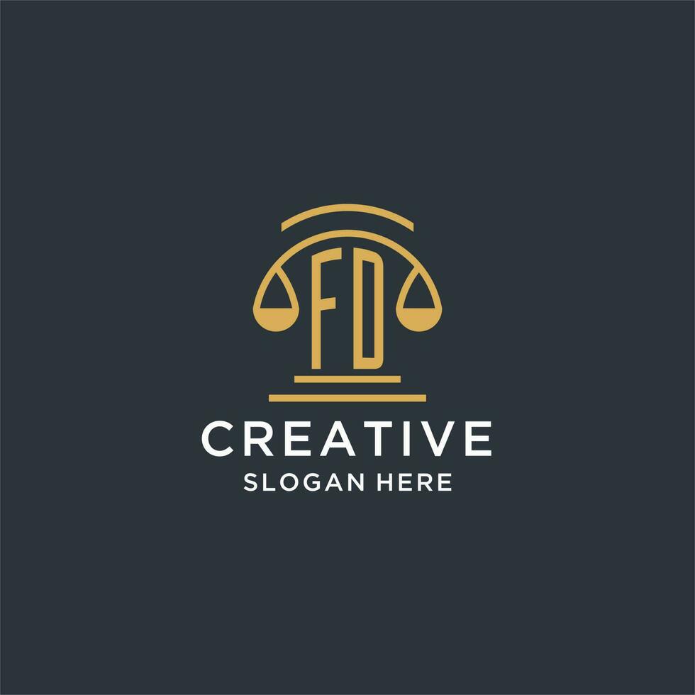FD initial with scale of justice logo design template, luxury law and attorney logo design ideas vector