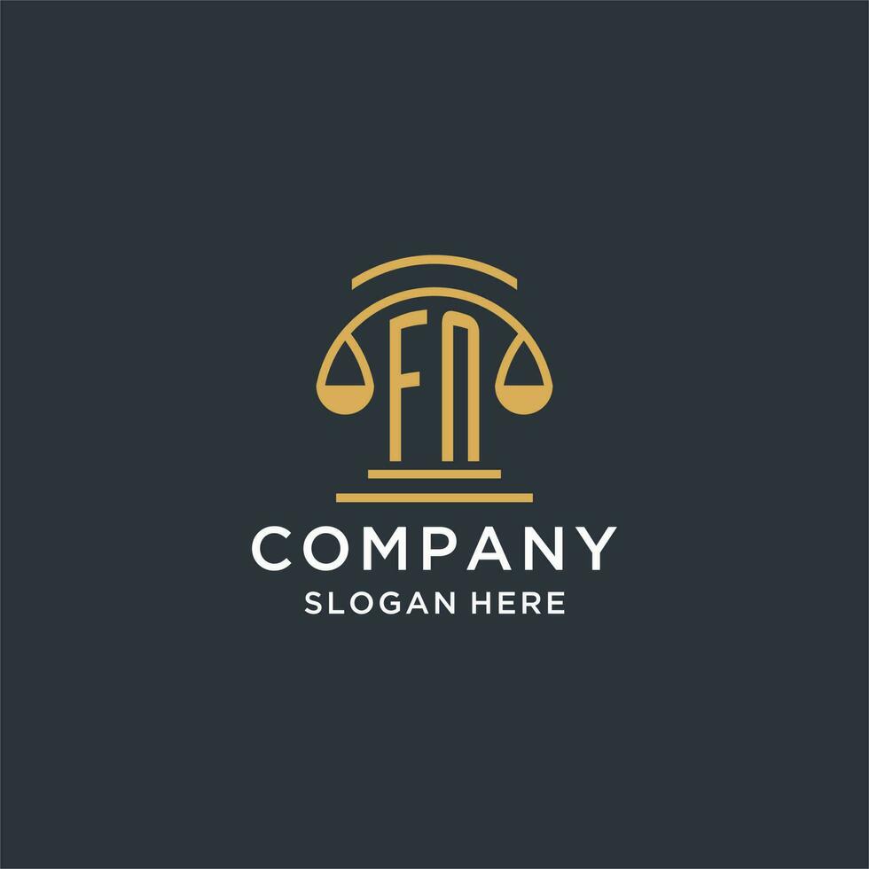 FN initial with scale of justice logo design template, luxury law and attorney logo design ideas vector