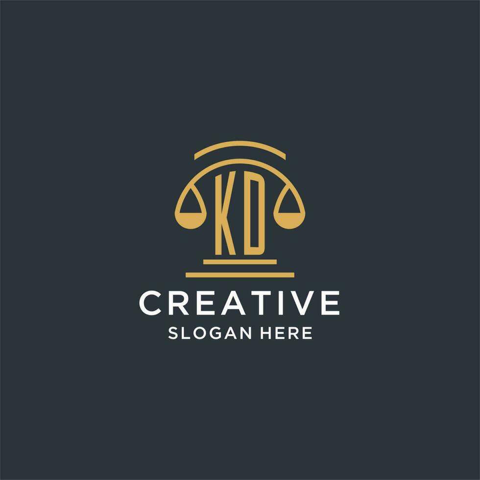KD initial with scale of justice logo design template, luxury law and attorney logo design ideas vector