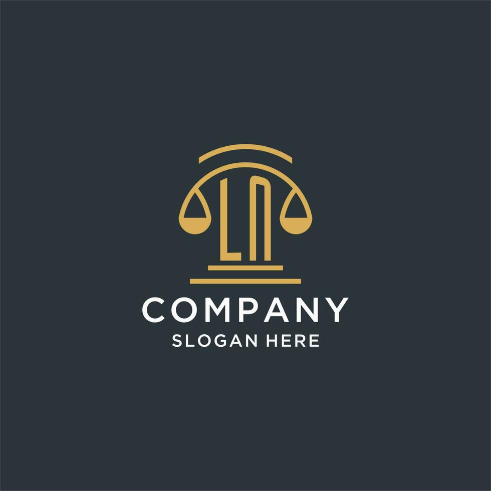 LN initial with scale of justice logo design template, luxury law and attorney logo design ideas vector
