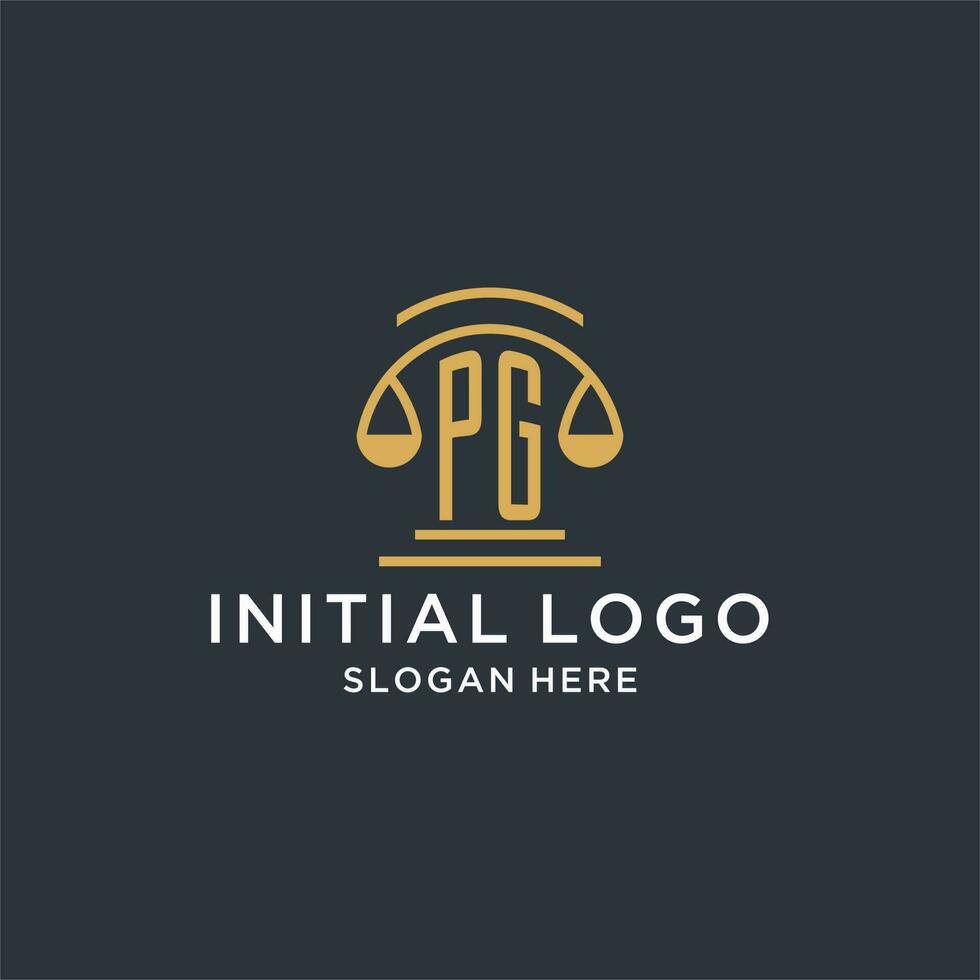 PG initial with scale of justice logo design template, luxury law and attorney logo design ideas vector