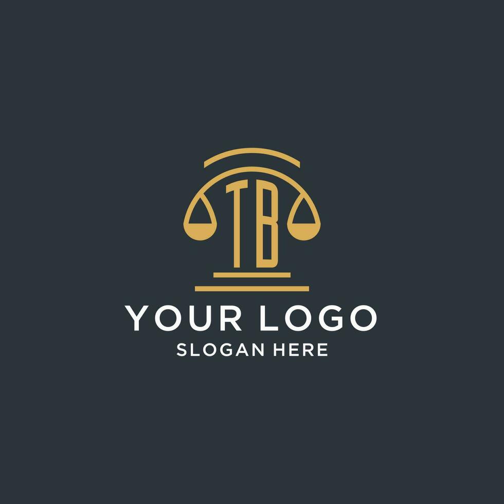TB initial with scale of justice logo design template, luxury law and attorney logo design ideas vector