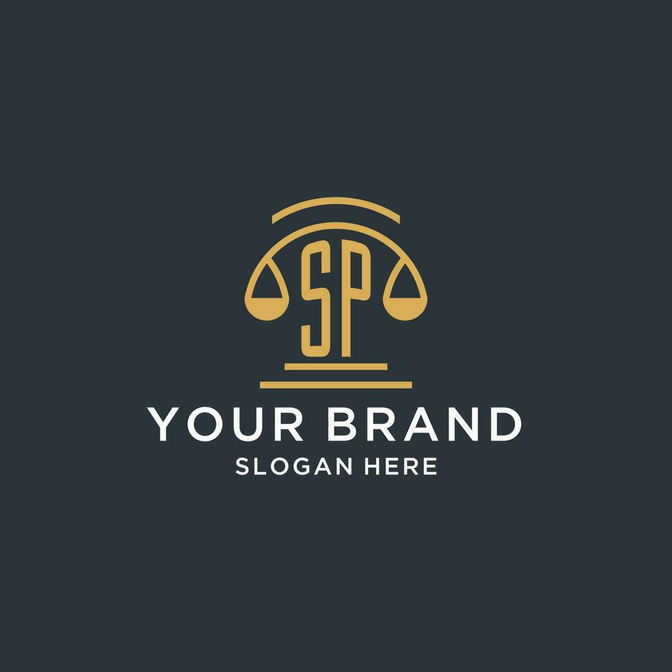 SP initial with scale of justice logo design template, luxury law and attorney logo design ideas vector