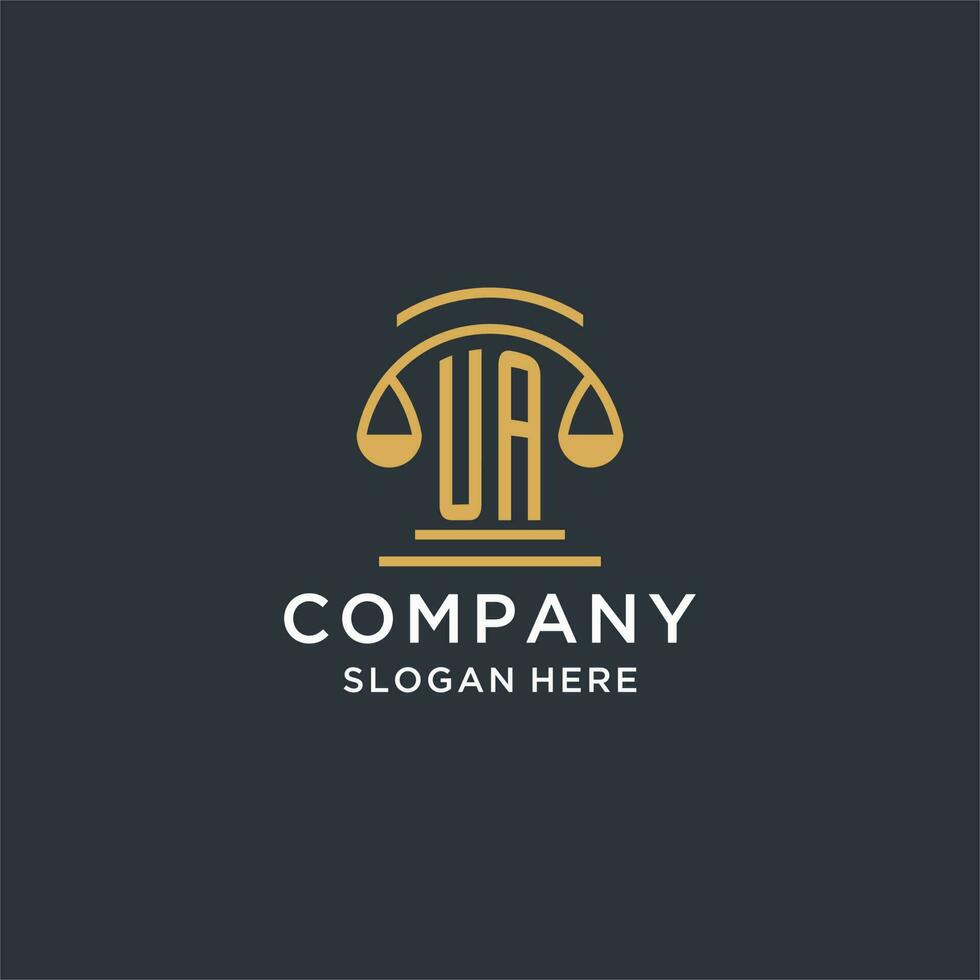 UA initial with scale of justice logo design template, luxury law and attorney logo design ideas vector
