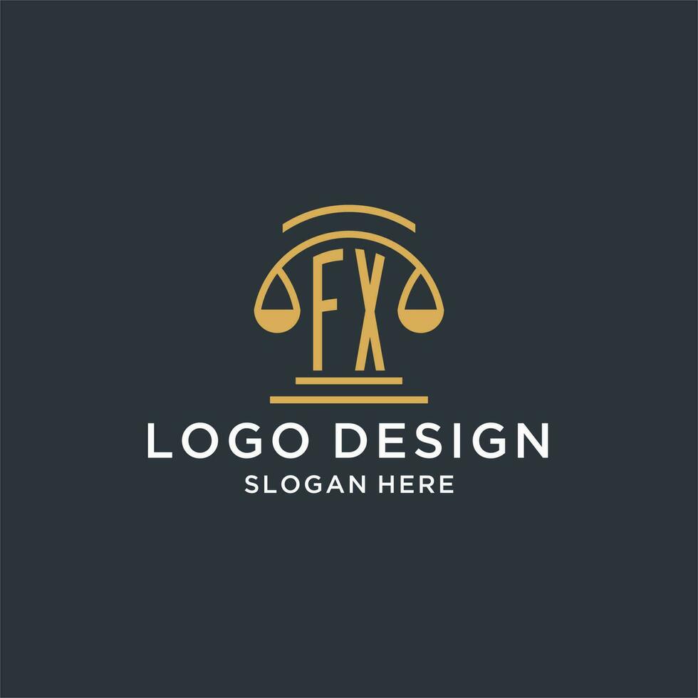 FX initial with scale of justice logo design template, luxury law and attorney logo design ideas vector