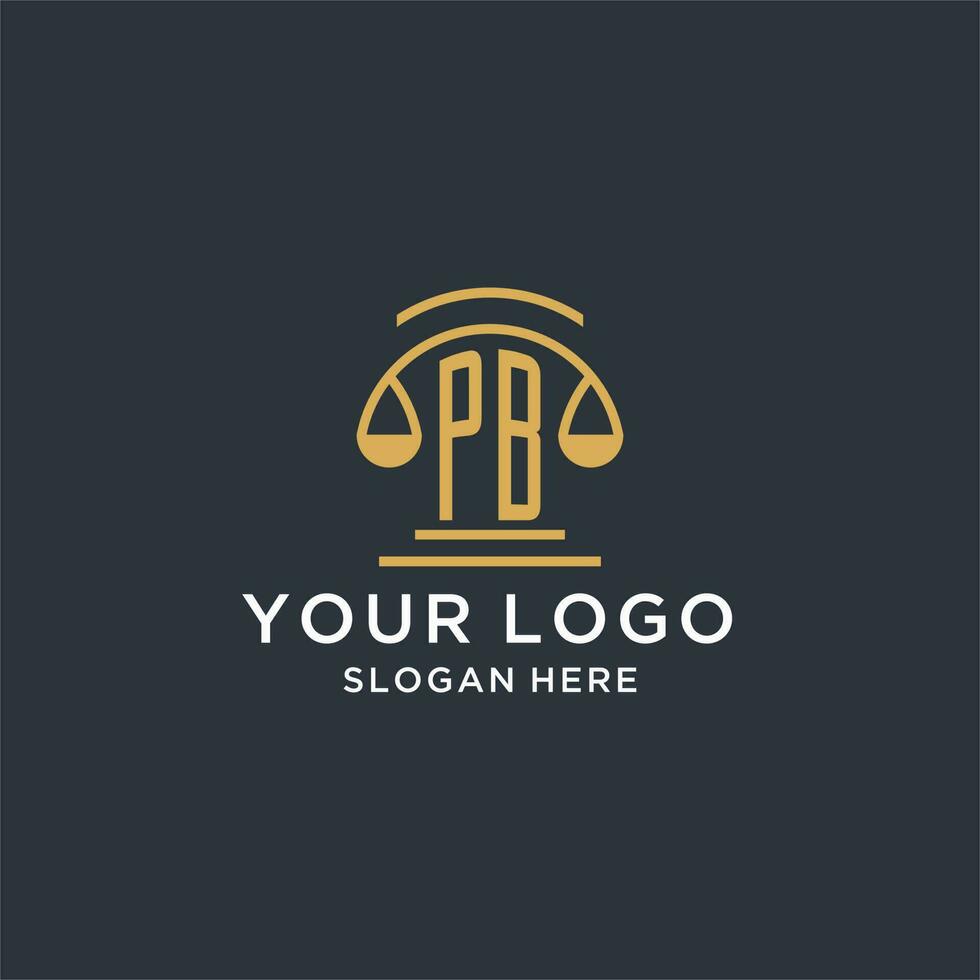 PB initial with scale of justice logo design template, luxury law and attorney logo design ideas vector
