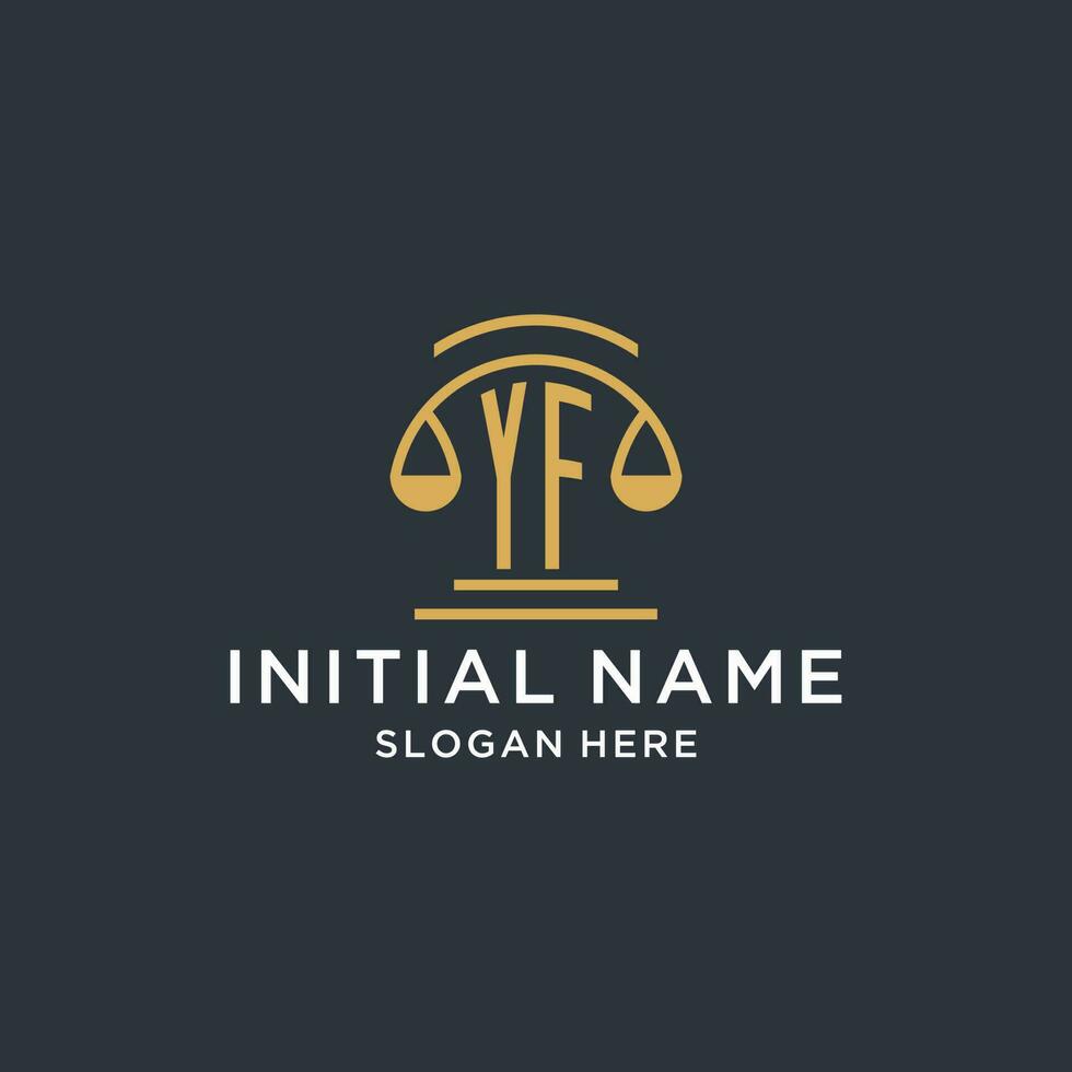 YF initial with scale of justice logo design template, luxury law and attorney logo design ideas vector