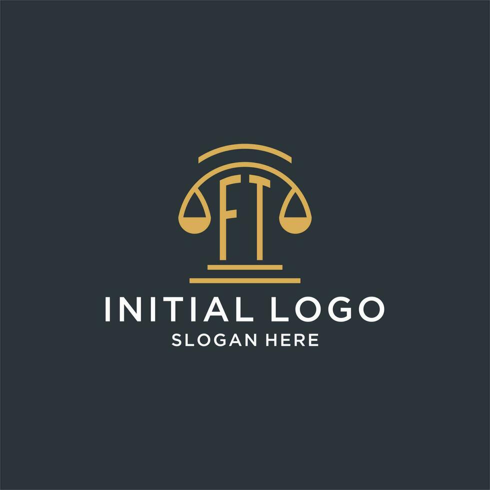 FT initial with scale of justice logo design template, luxury law and attorney logo design ideas vector
