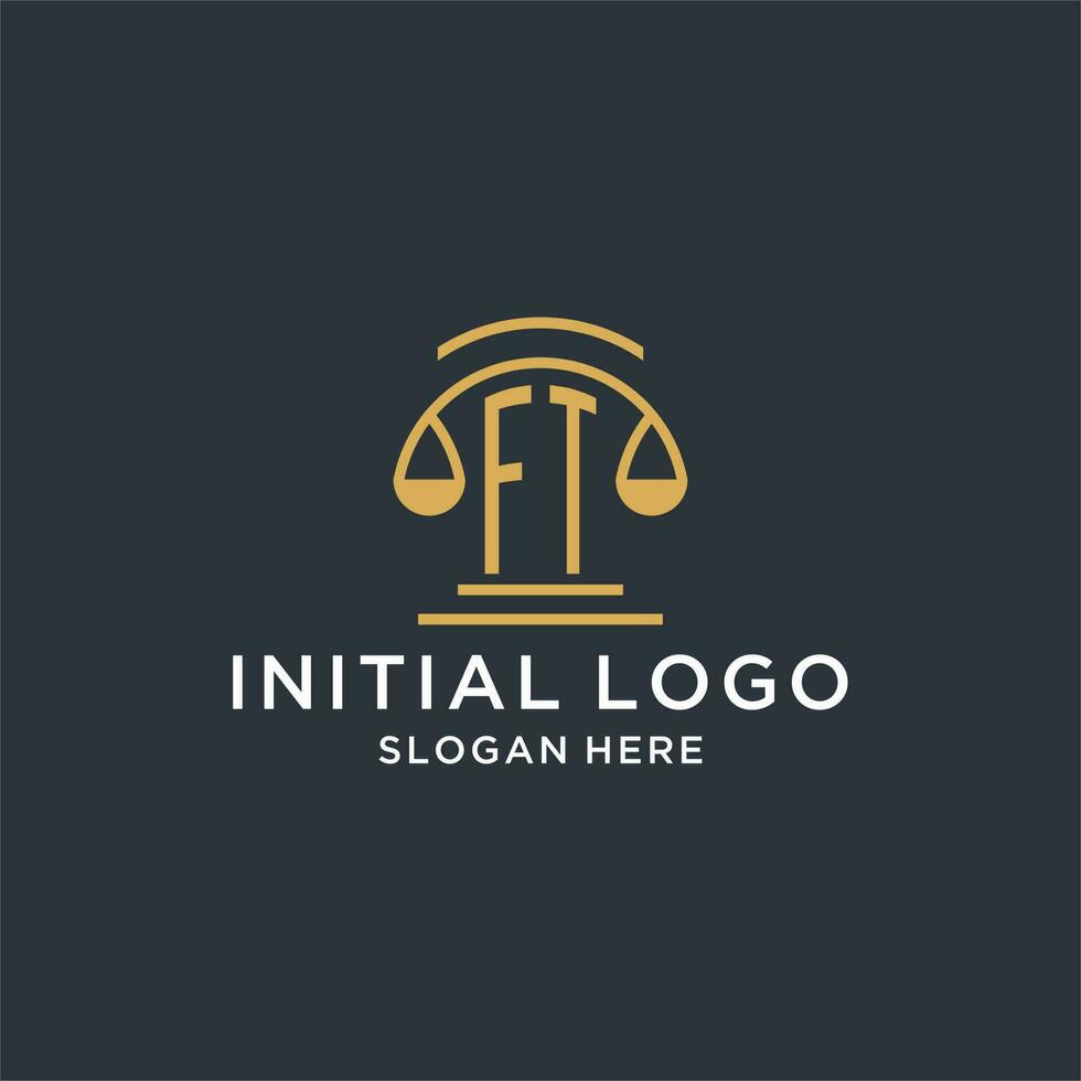 pie inicial con escala de justicia logo diseño plantilla, lujo ley y abogado logo diseño ideas vector