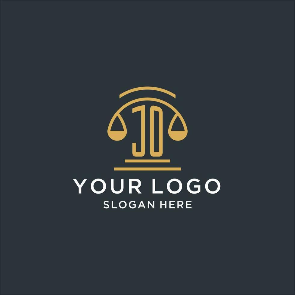 JO initial with scale of justice logo design template, luxury law and attorney logo design ideas vector