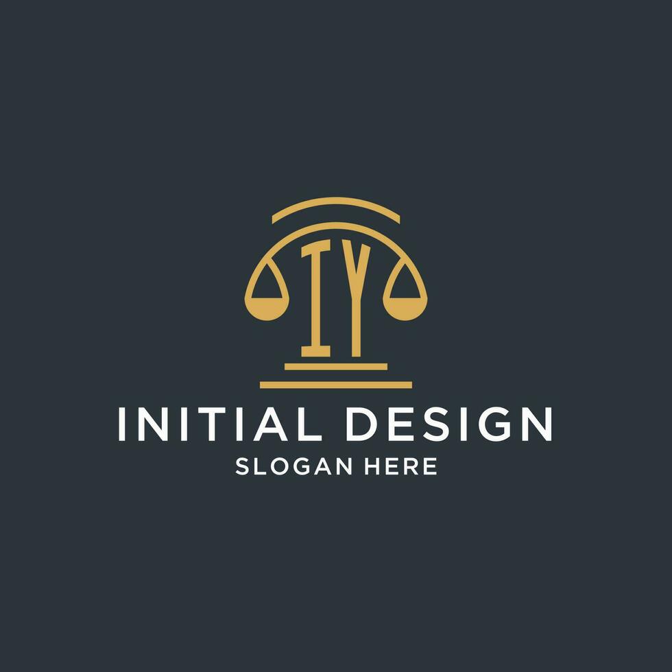IY initial with scale of justice logo design template, luxury law and attorney logo design ideas vector