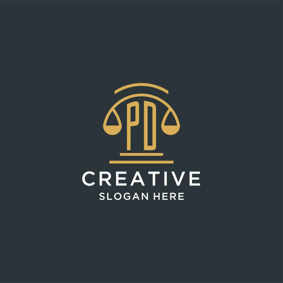 PD initial with scale of justice logo design template, luxury law and attorney logo design ideas vector