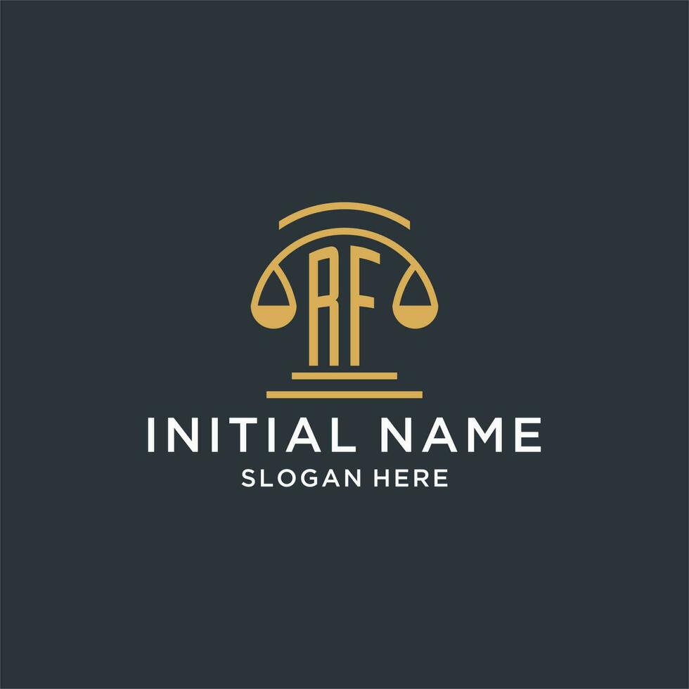 RF initial with scale of justice logo design template, luxury law and attorney logo design ideas vector