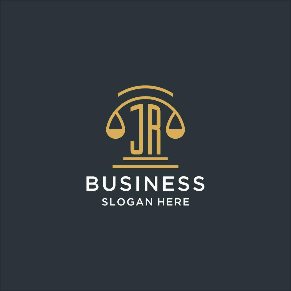 JR initial with scale of justice logo design template, luxury law and attorney logo design ideas vector