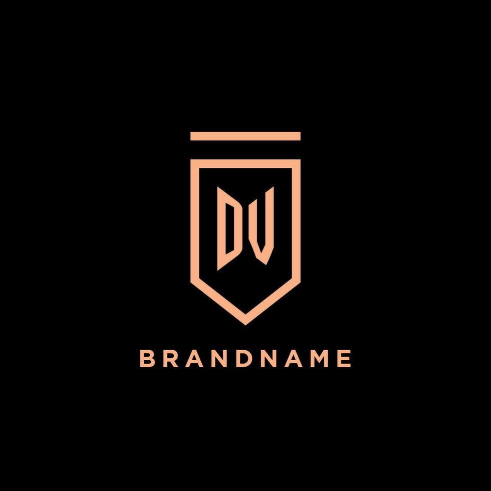 DV monogram initial with shield logo design icon vector