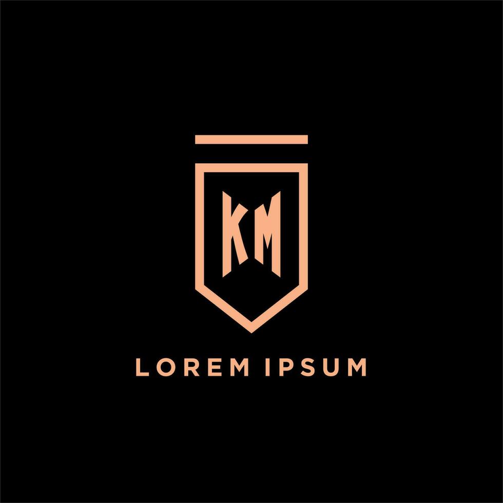 KM monogram initial with shield logo design icon vector