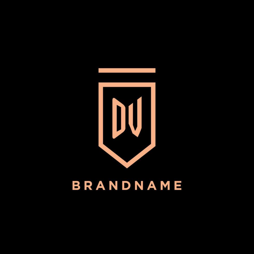 OV monogram initial with shield logo design icon vector