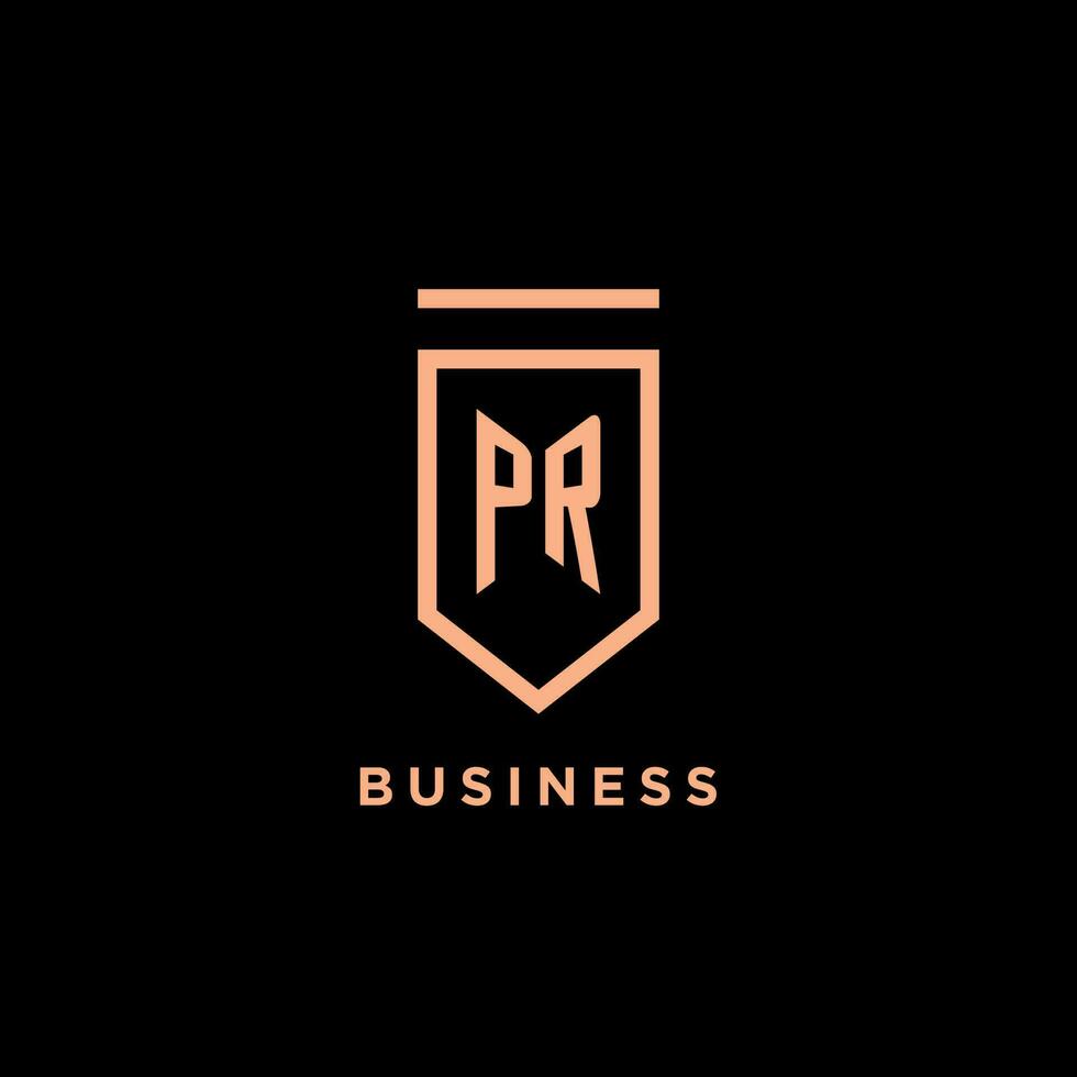 PR monogram initial with shield logo design icon vector
