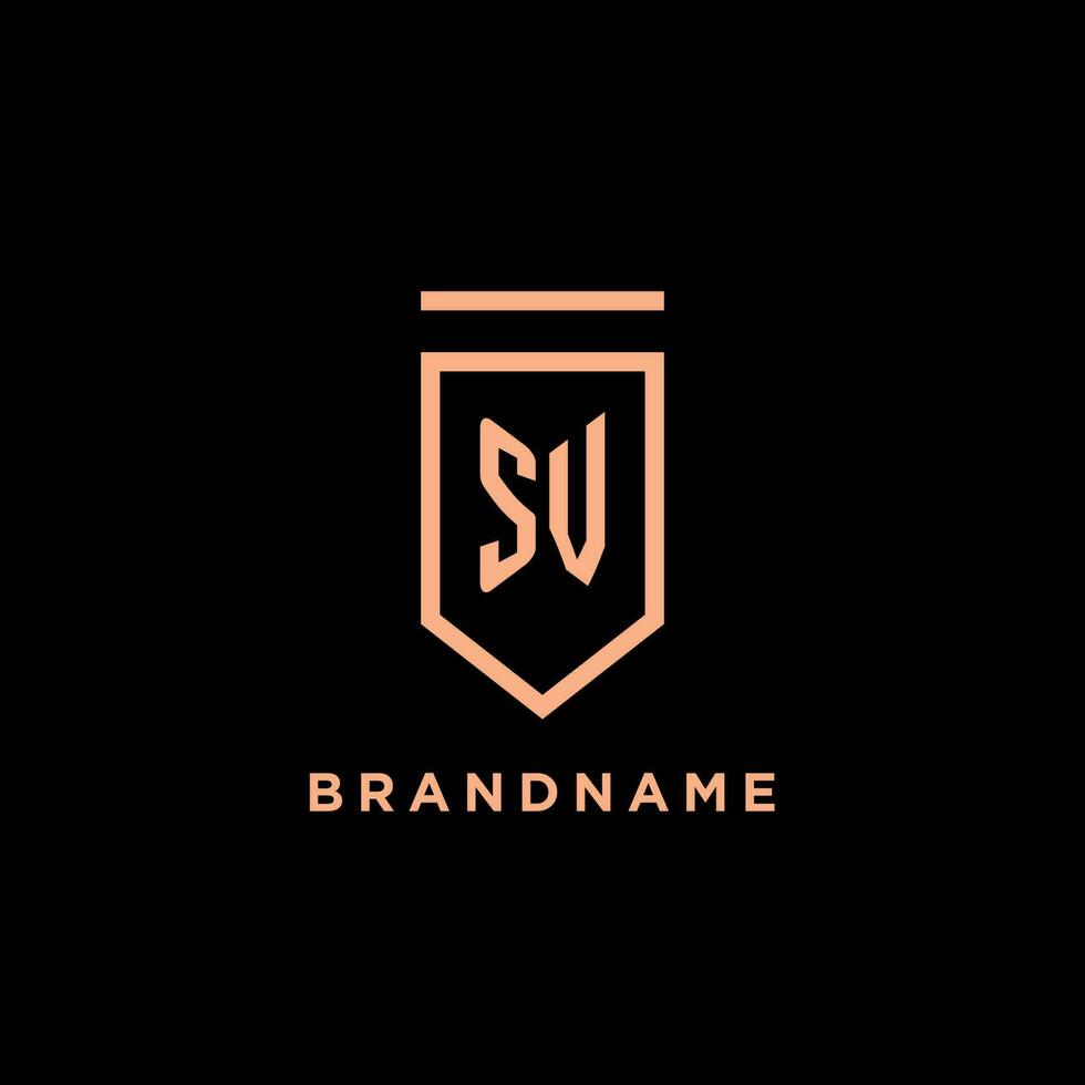 SV monogram initial with shield logo design icon vector