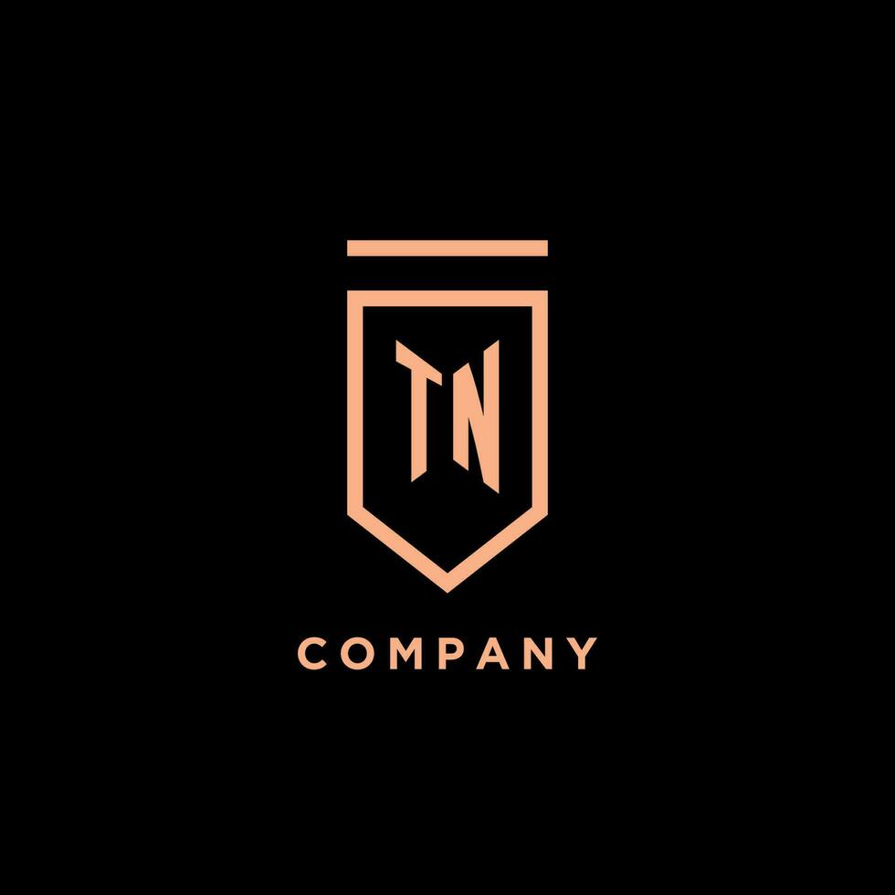 TN monogram initial with shield logo design icon vector