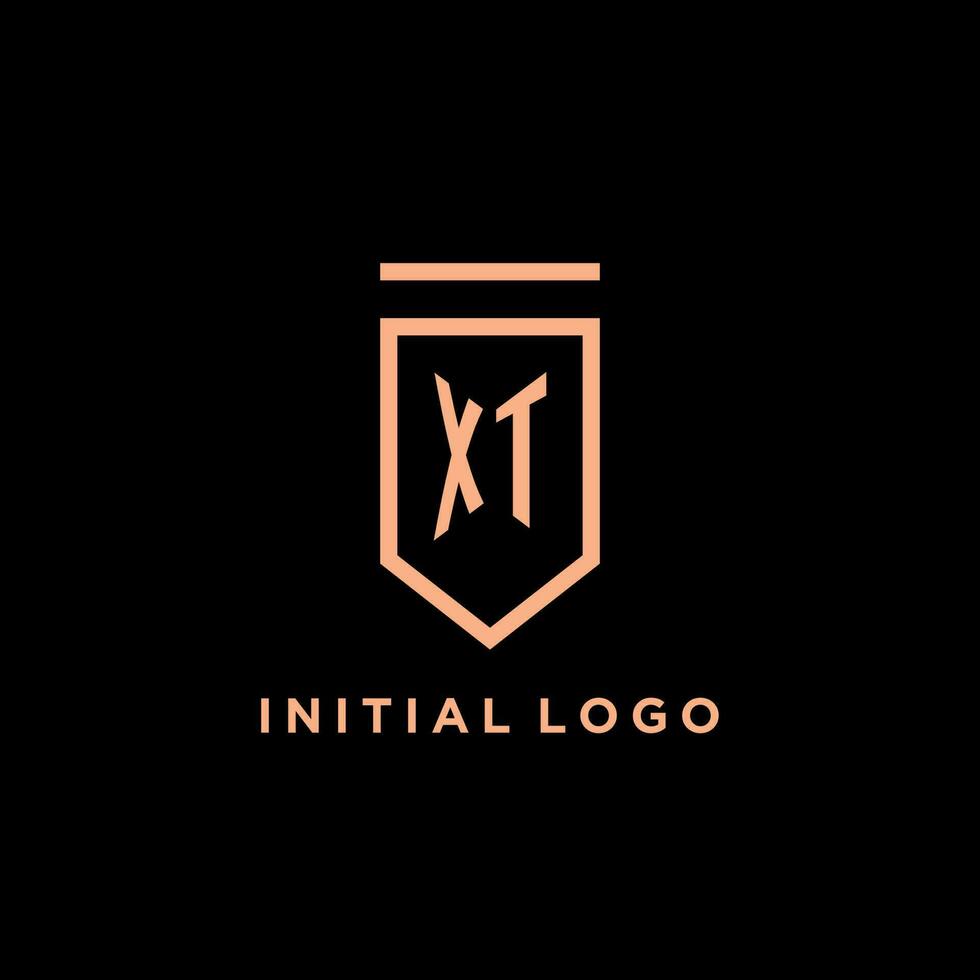 XT monogram initial with shield logo design icon vector