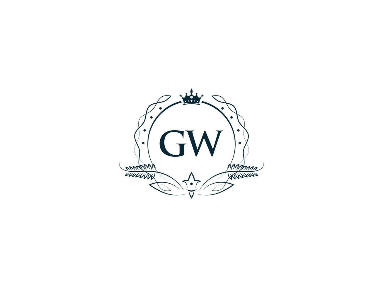 Minimal Letter Gw Logo Crown Icon, Premium Luxury Gw wg Feminine Letter Logo Icon vector