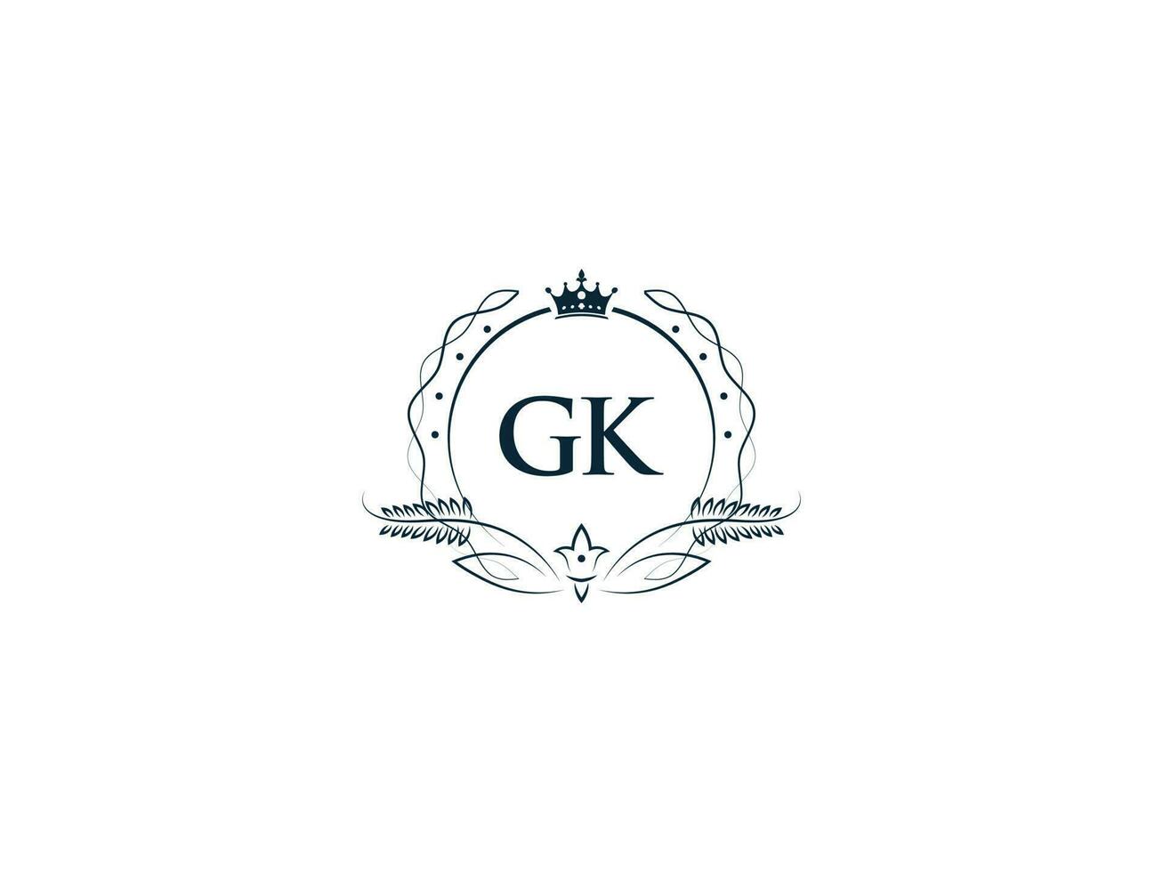 Minimal Letter Gk Logo Crown Icon, Premium Luxury Gk kg Feminine Letter Logo Icon vector