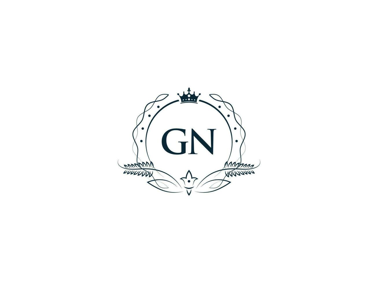 Minimal Letter Gn Logo Crown Icon, Premium Luxury Gn ng Feminine Letter Logo Icon vector