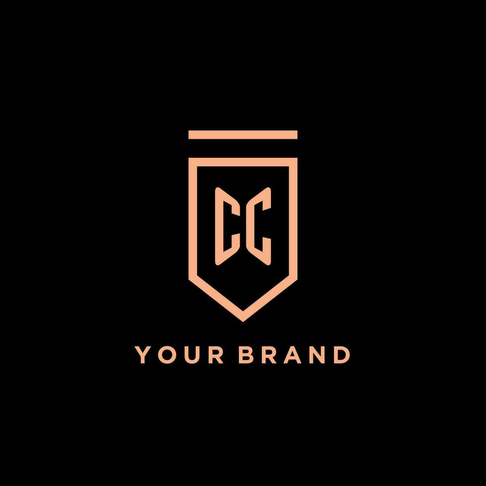 CC monogram initial with shield logo design icon vector
