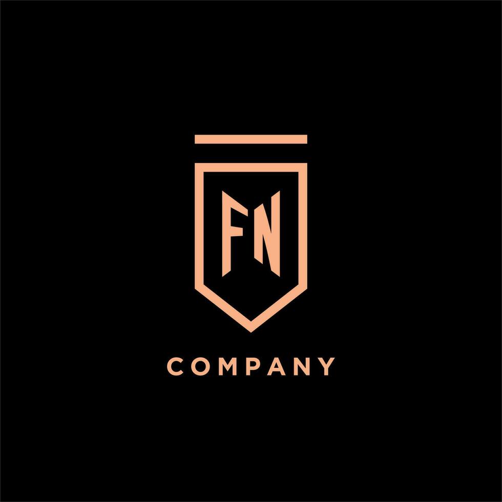 FN monogram initial with shield logo design icon vector