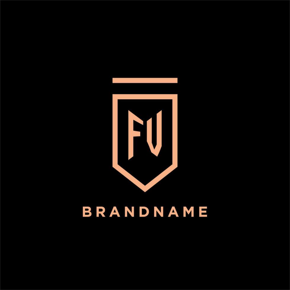 FV monogram initial with shield logo design icon vector