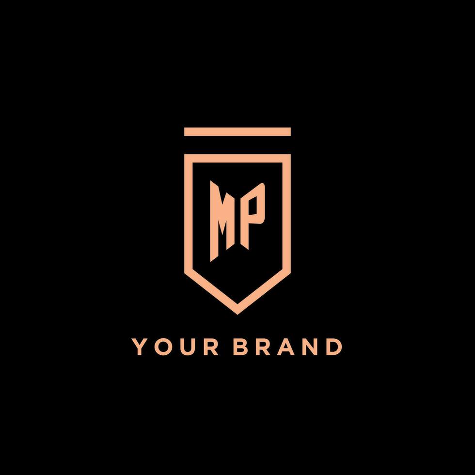 MP monogram initial with shield logo design icon vector