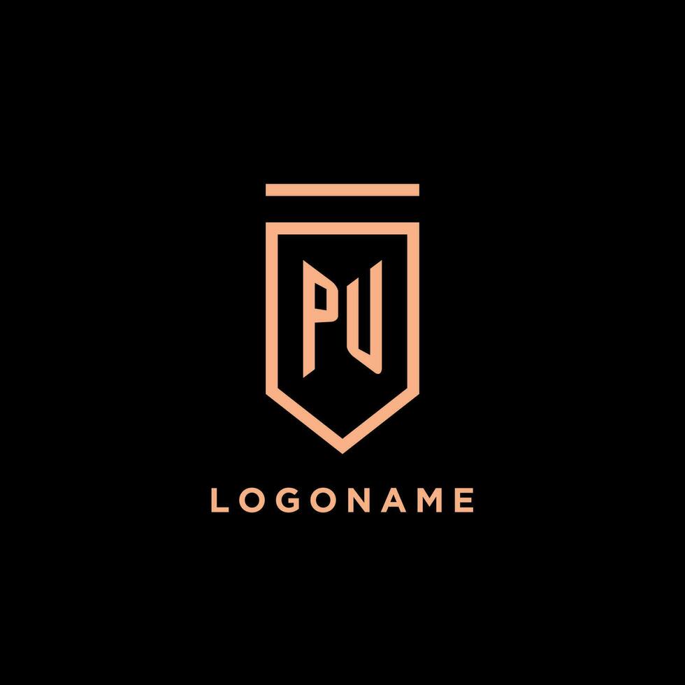 PU monogram initial with shield logo design icon vector