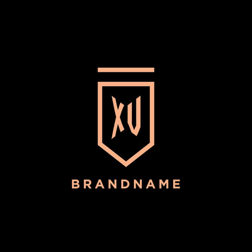 XV monogram initial with shield logo design icon vector