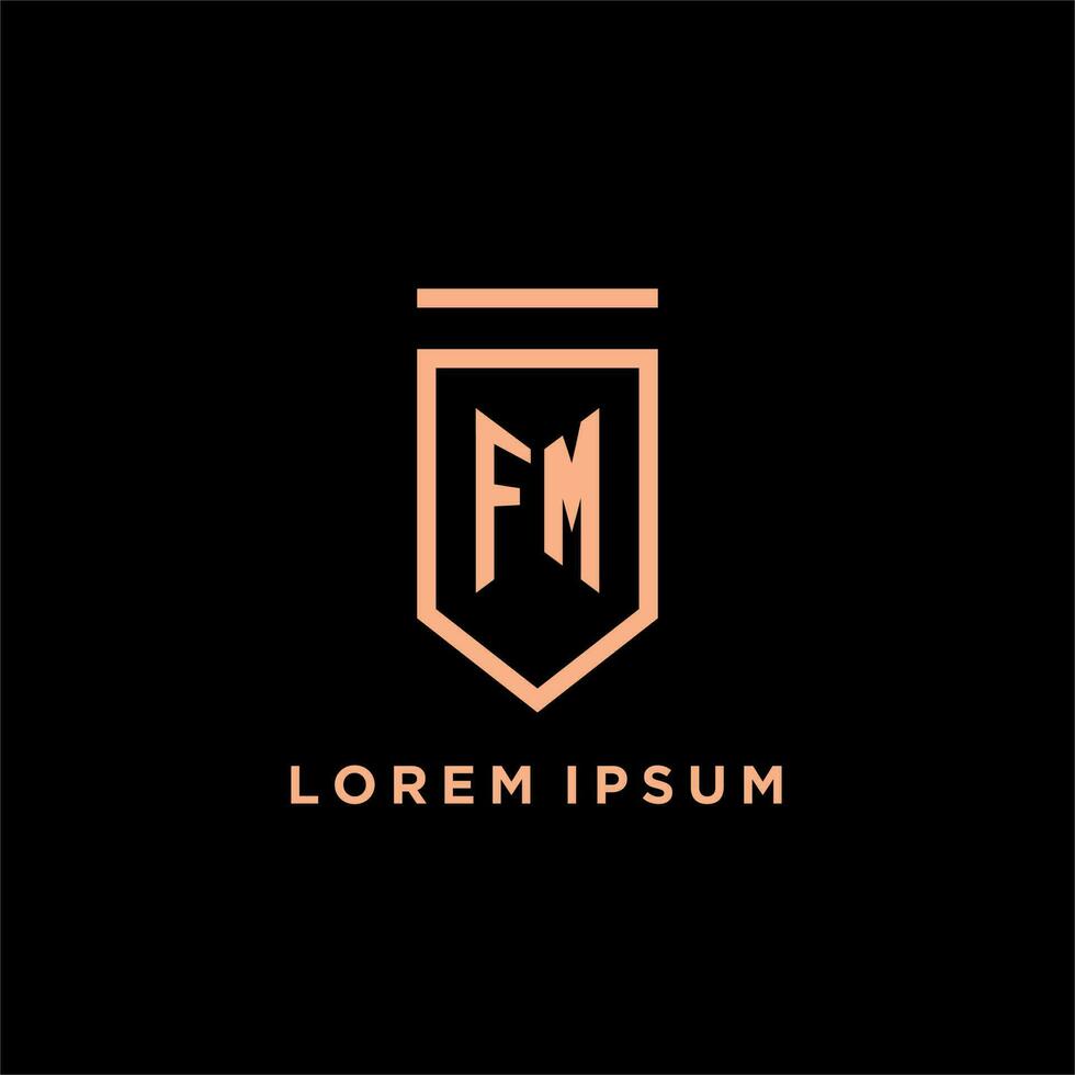 FM monogram initial with shield logo design icon vector