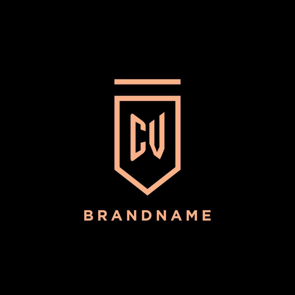 CV monogram initial with shield logo design icon vector